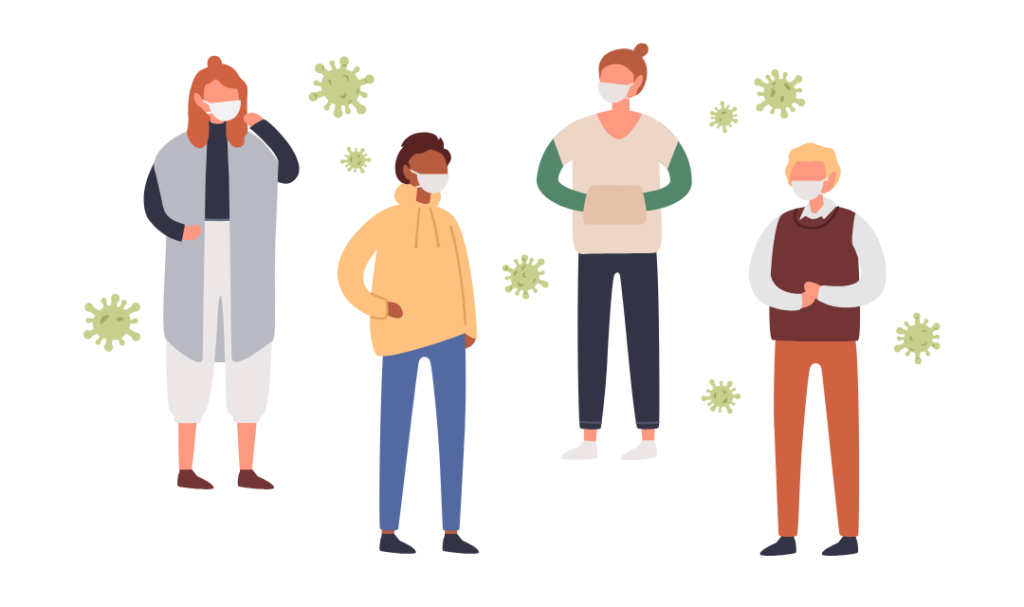 graphic of characters wearing masks